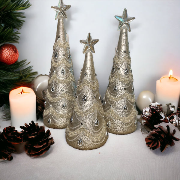 Mercury Glass LED Tree w/Star Set