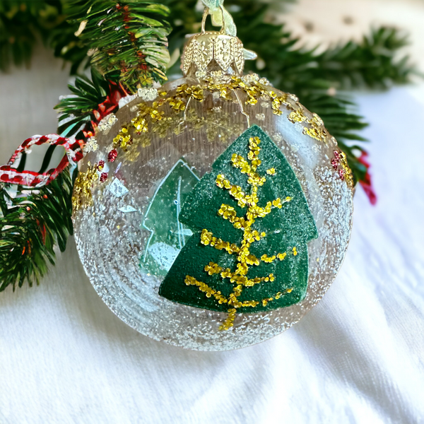 6 Pcs Painted Christmas Tree Scene Ornament